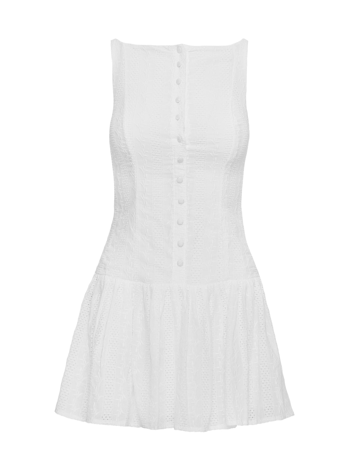 Beyaz Nakışlı Mini Elbise - Daha Tatlı Görünüm