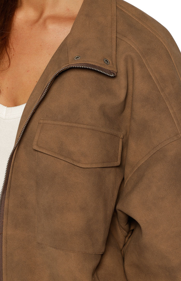 Sapna Kahverengi Oversized Funnel Neck Süet Ceket