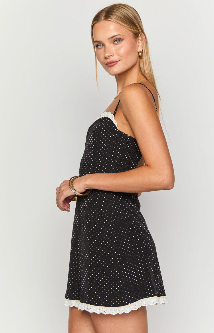 Seaton Siyah Puantiye Mini Elbise
