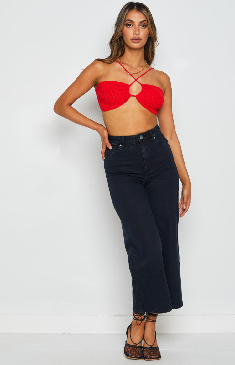 Seul Kırmızı Halter Yaka Crop Top