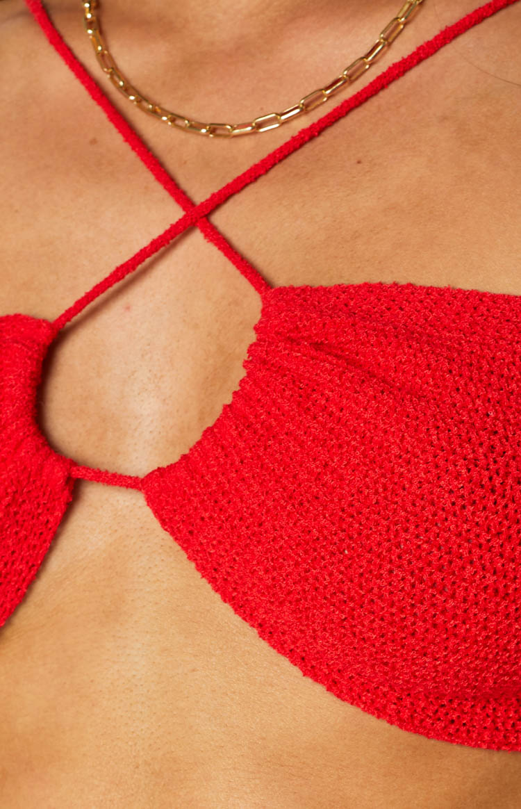Seul Kırmızı Halter Yaka Crop Top