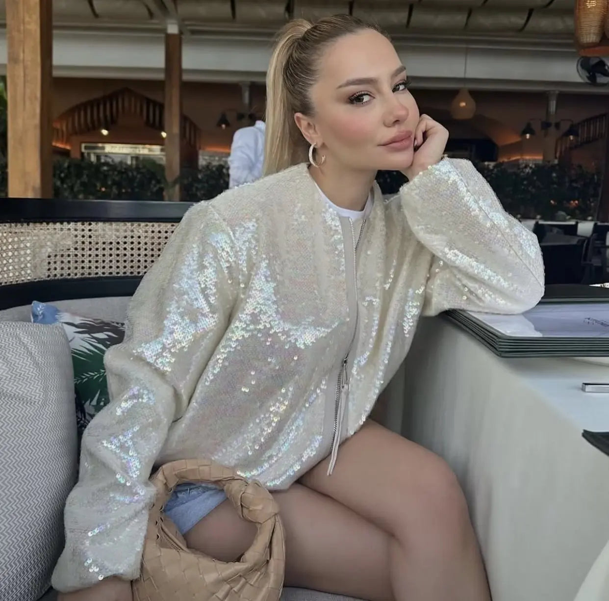 Sequin Bomber Ceket
