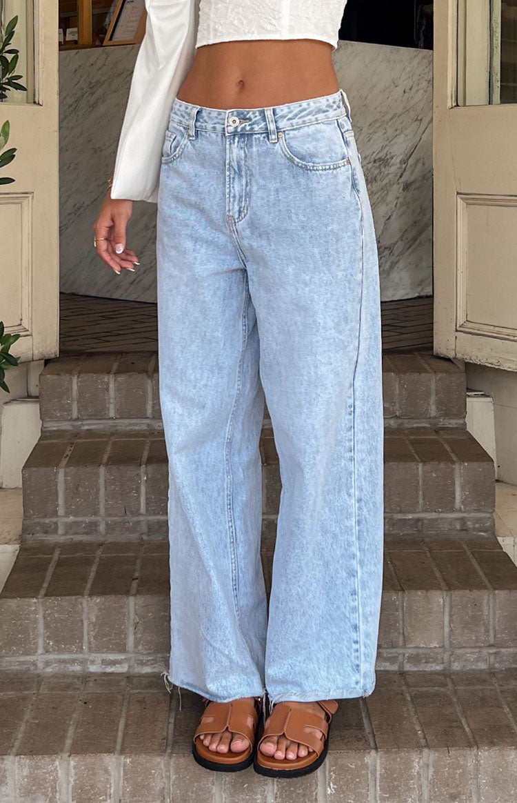 O Senin Işık Mavi Denim Geniş Paça Boyfriend Jean