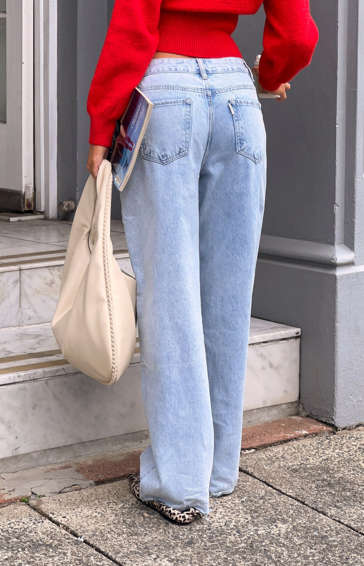 O Senin Işık Mavi Denim Geniş Paça Boyfriend Jean