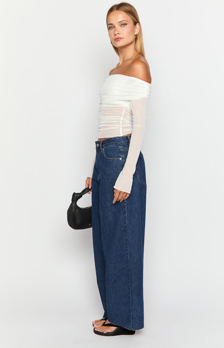 Koyu Yıkama Geniş Paça Kadın Boyfriend Jean