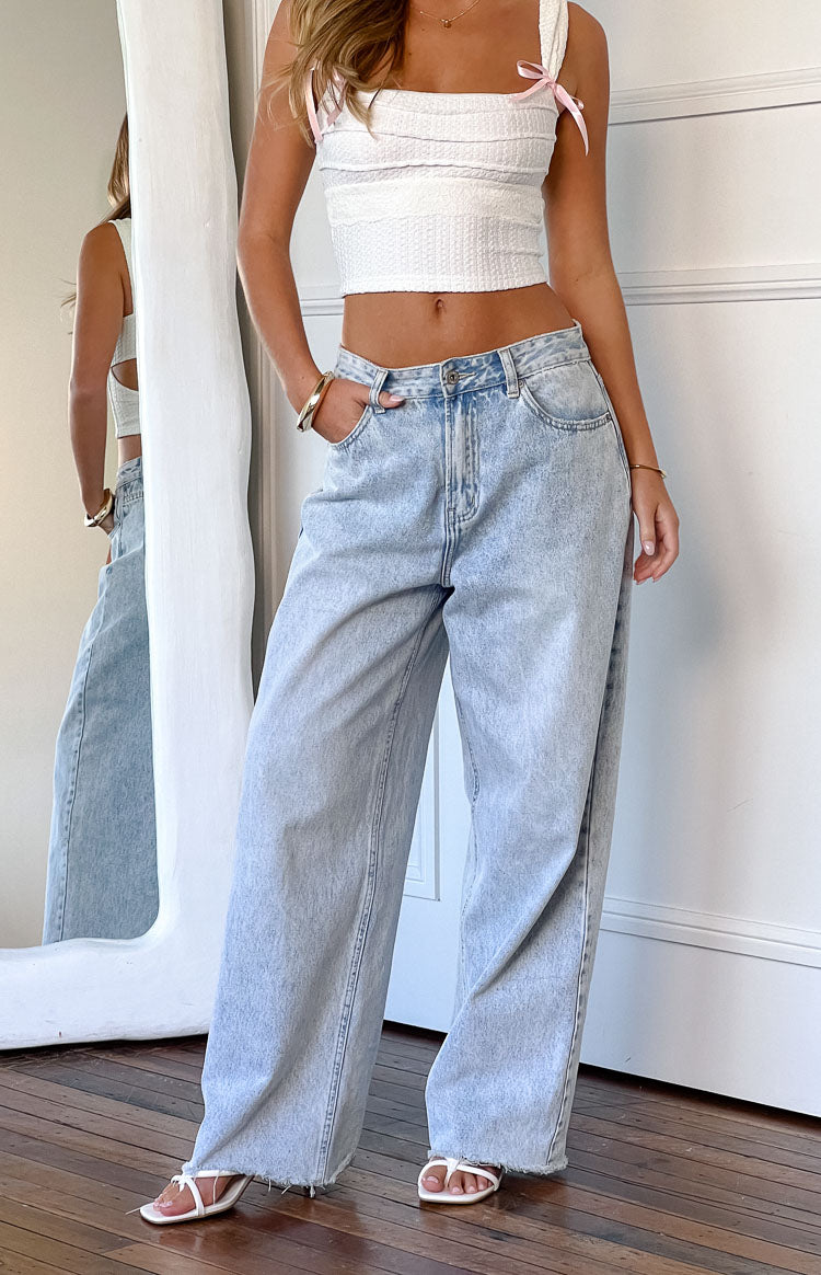 O Senin Işık Mavi Denim Geniş Paça Boyfriend Jean