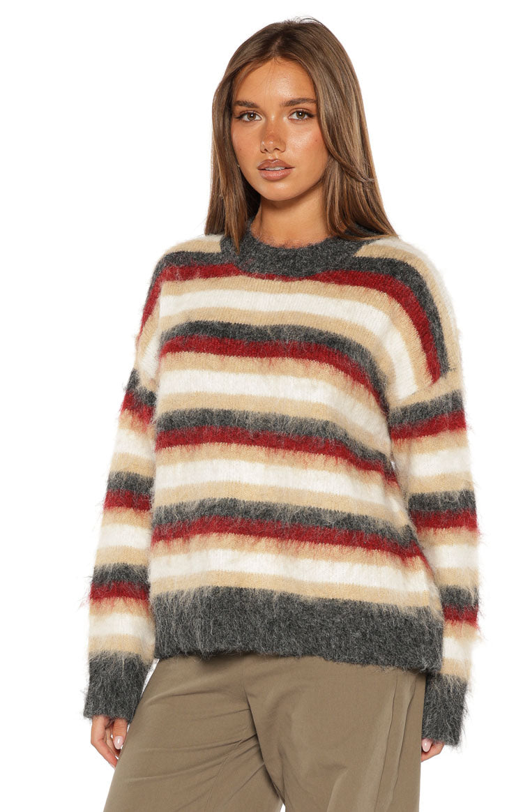 Sicily Çok Renkli Çizgili Oversized Kazak