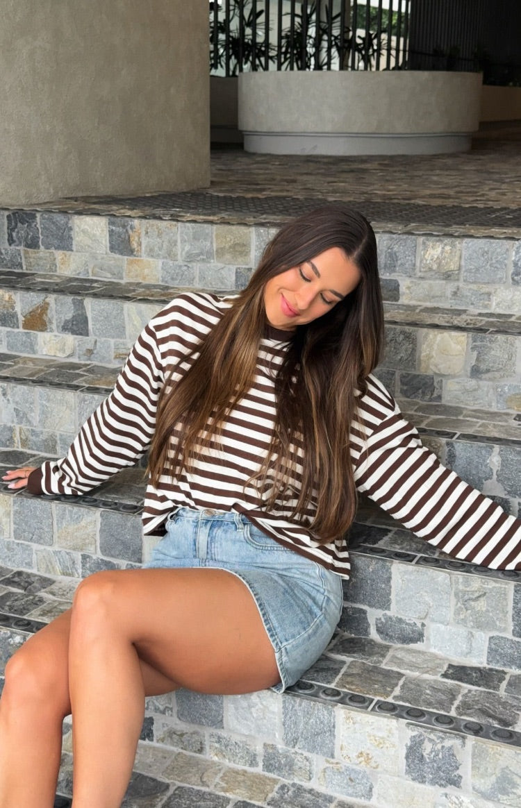 So Breezy Çikolata Çizgili Uzun Kollu Üst