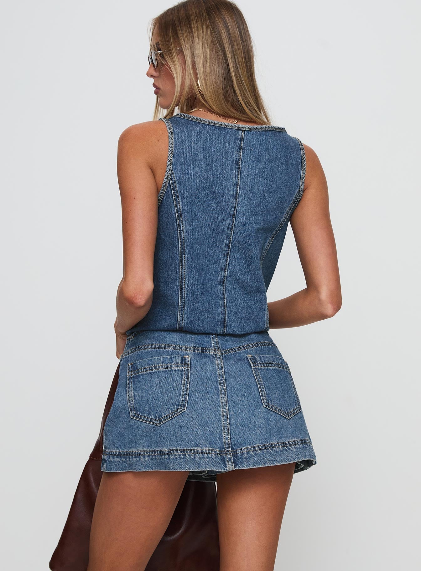 Stefenie Orta Yıkama Denim Şort Etek