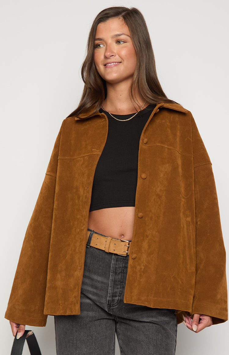 Suki Kahverengi Süet Oversized Ceket