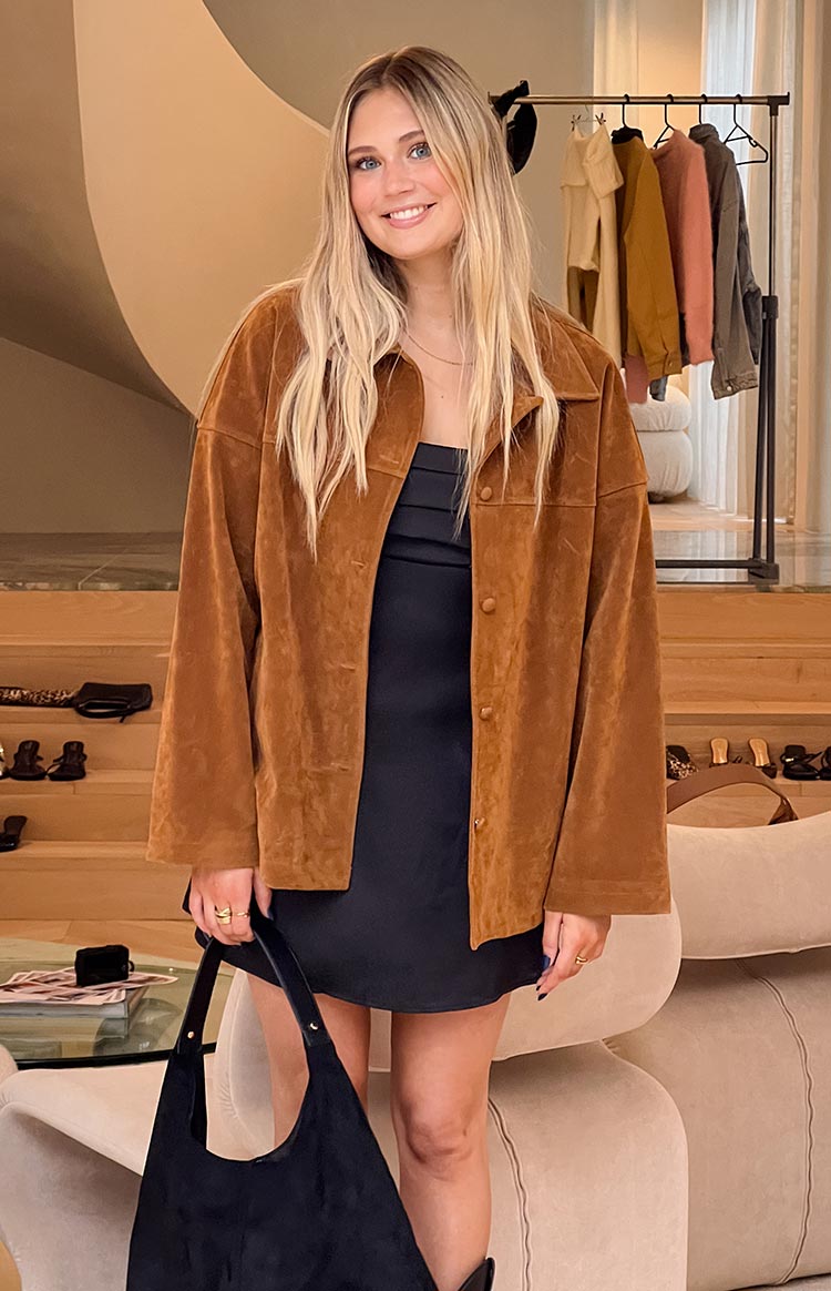 Suki Kahverengi Süet Oversized Ceket