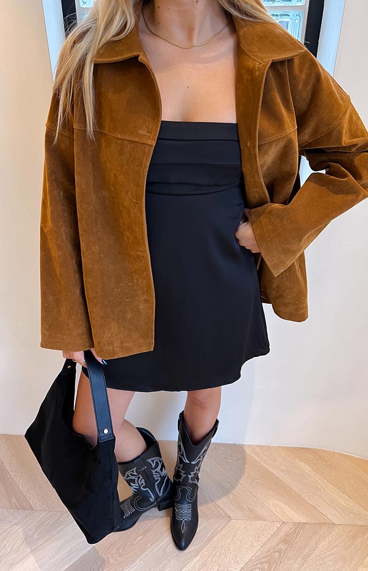 Suki Açık Kahverengi Süet Oversize Ceket