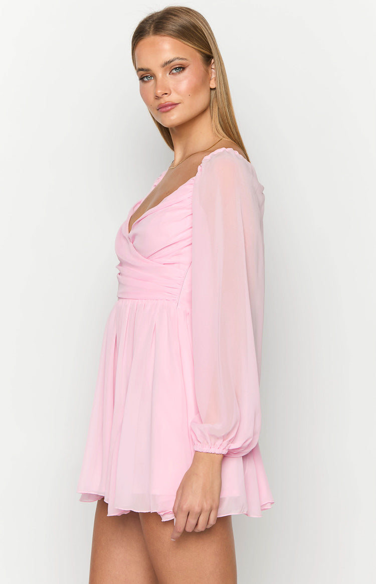 Tiffany Pembe Uzun Kollu Mini Elbise
