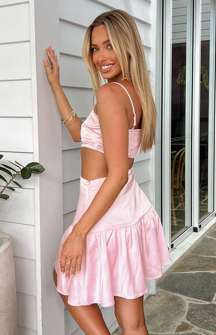 Pembe Saten Mini Elbise