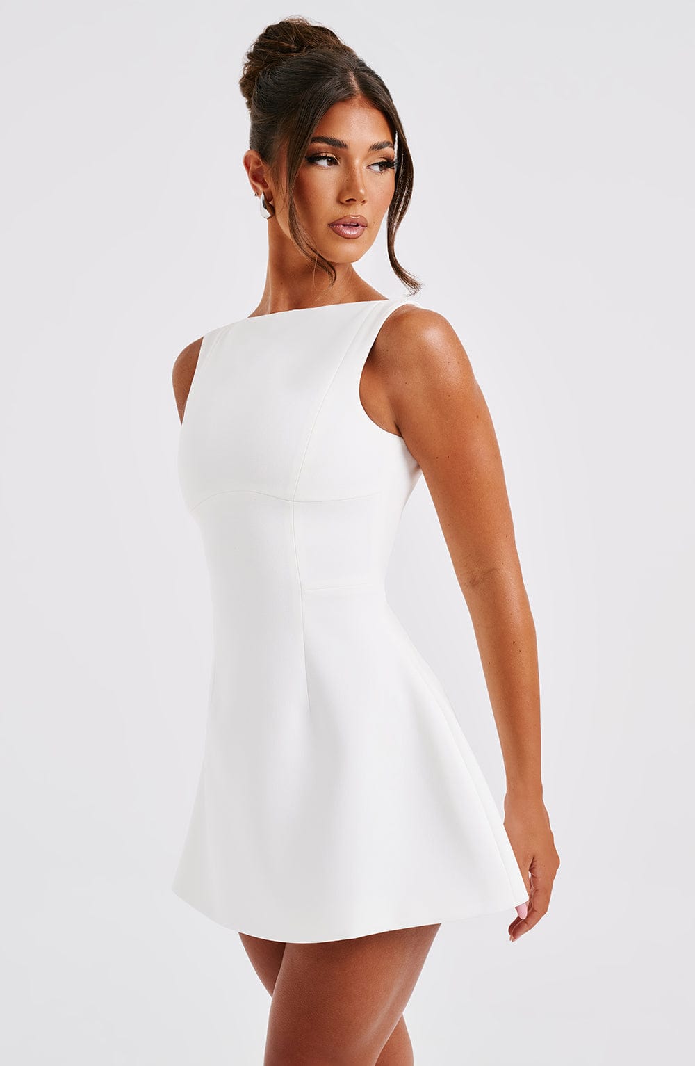 Ekru Renk Alana Mini Elbise