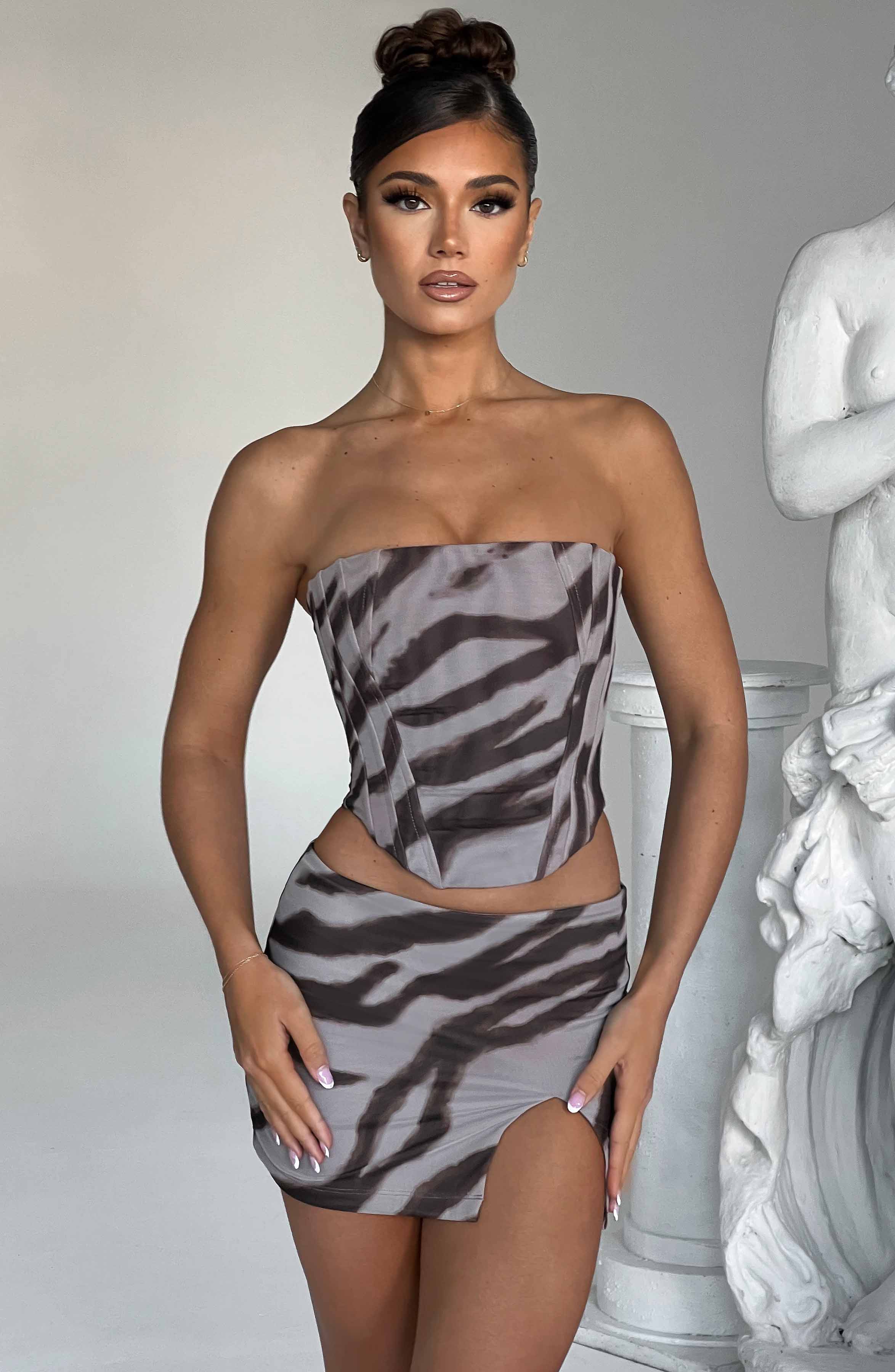 Alina Zebra Desenli Mini Etek