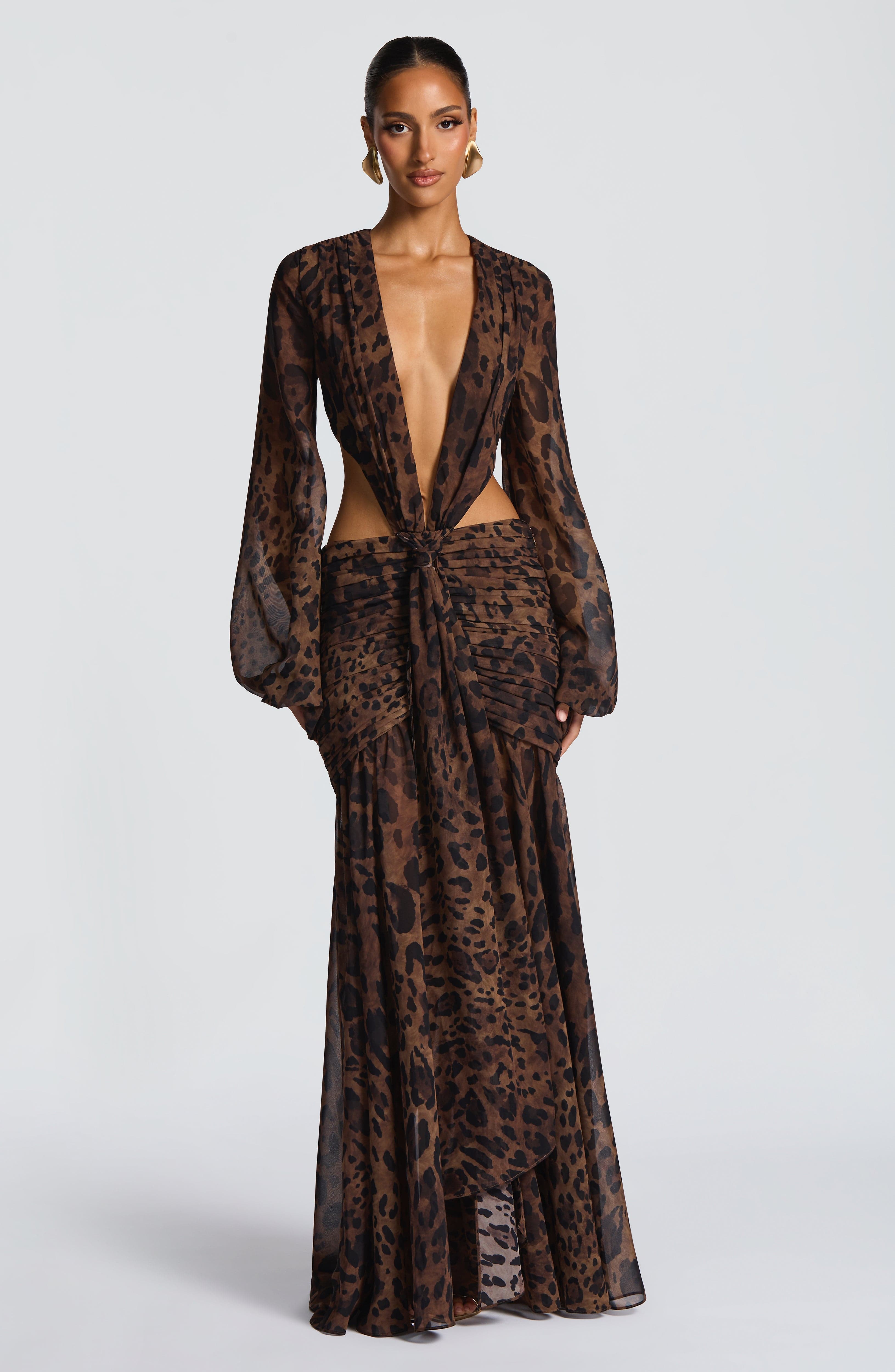Leopar Desenli Andrina Maxi Elbise