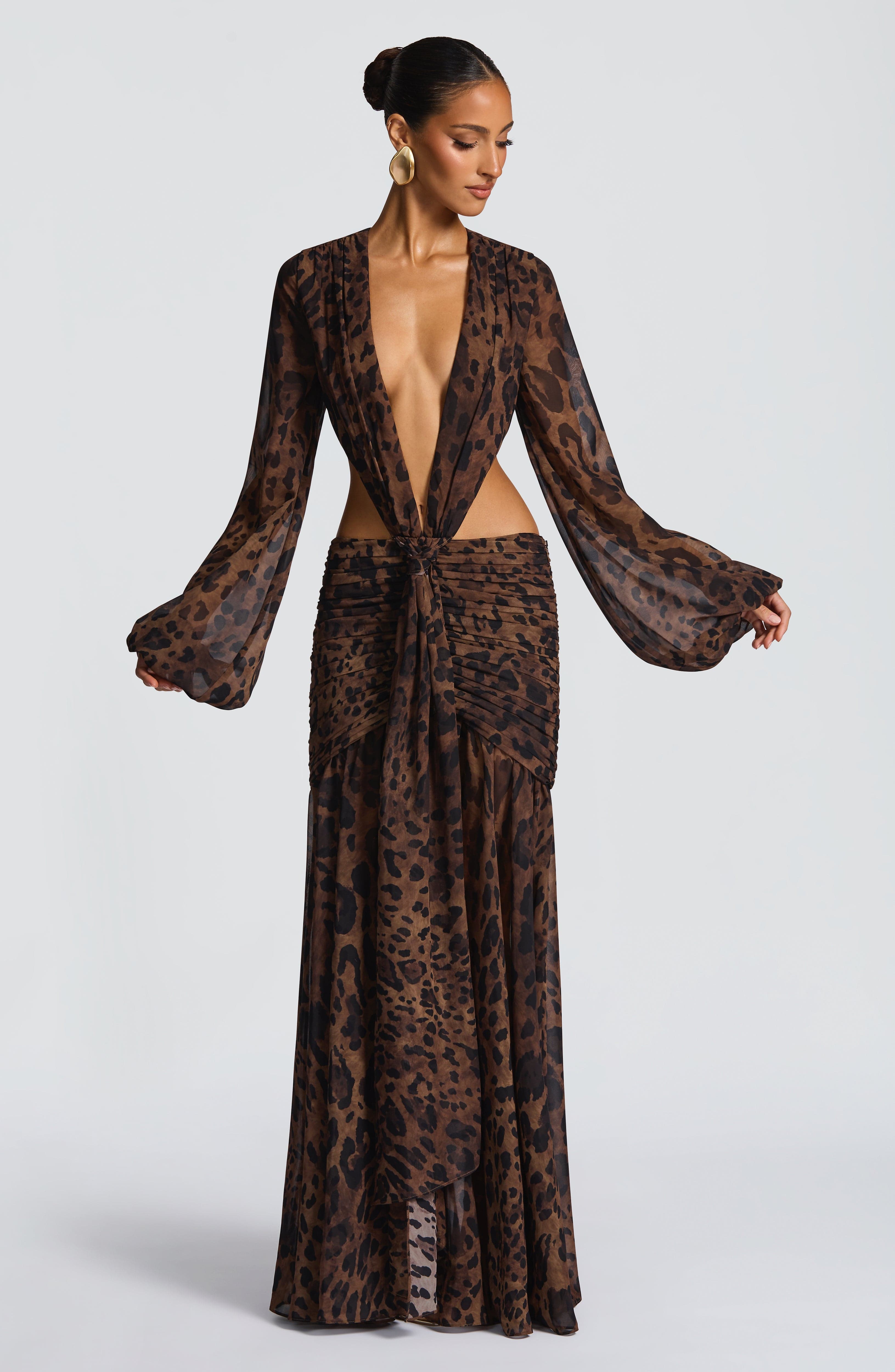 Leopar Desenli Andrina Maxi Elbise