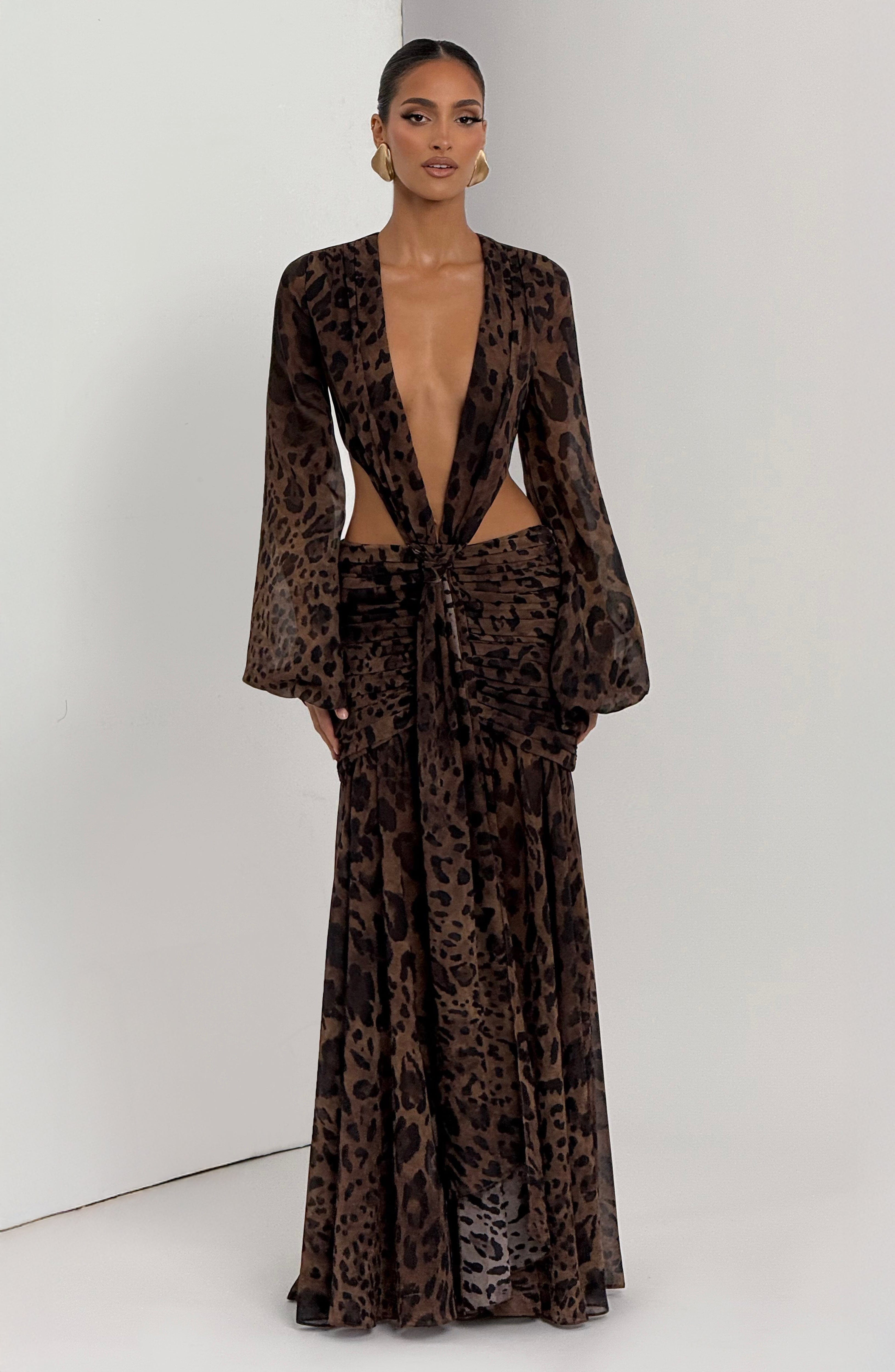 Leopar Desenli Andrina Maxi Elbise