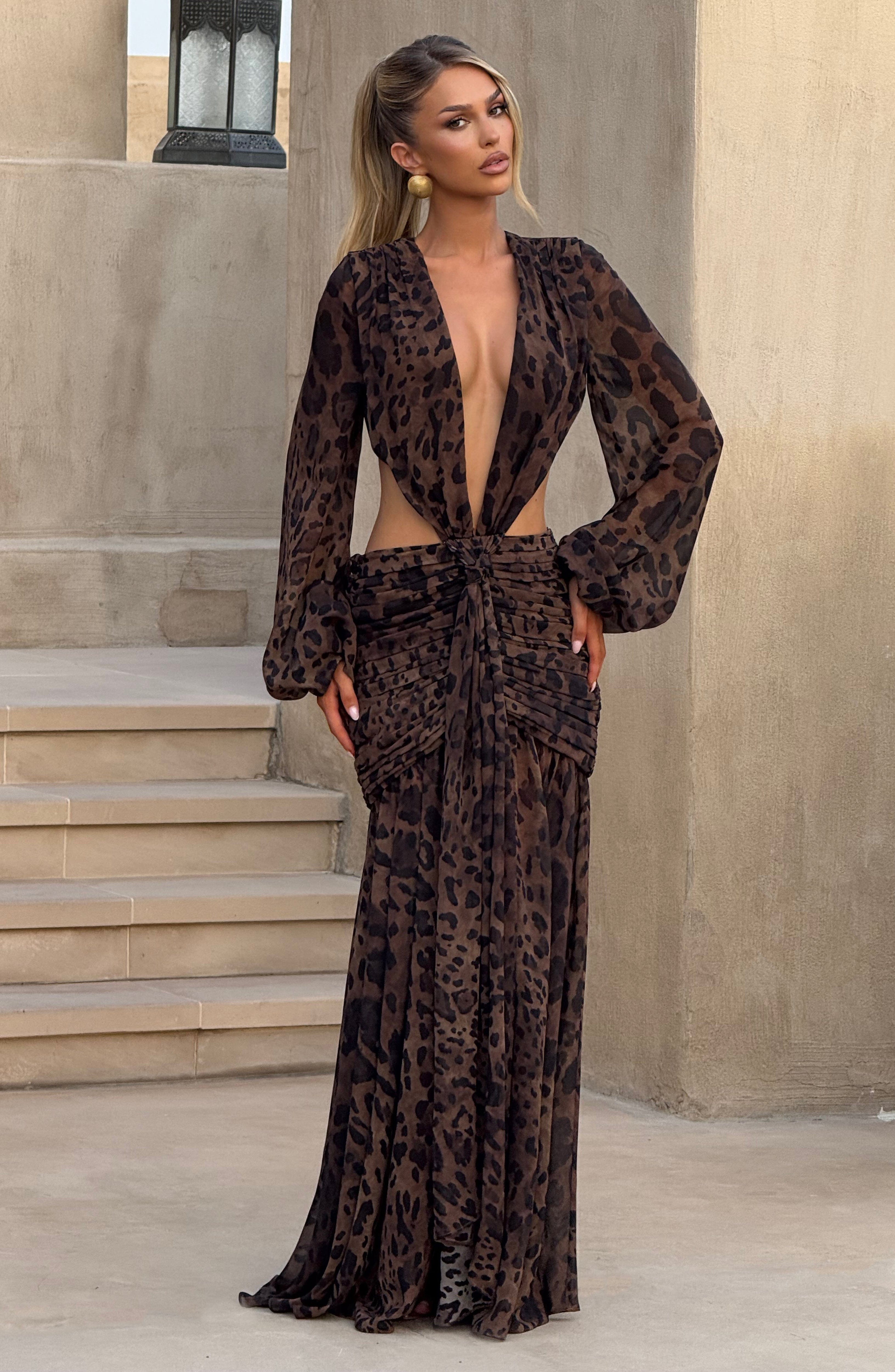 Leopar Desenli Andrina Maxi Elbise