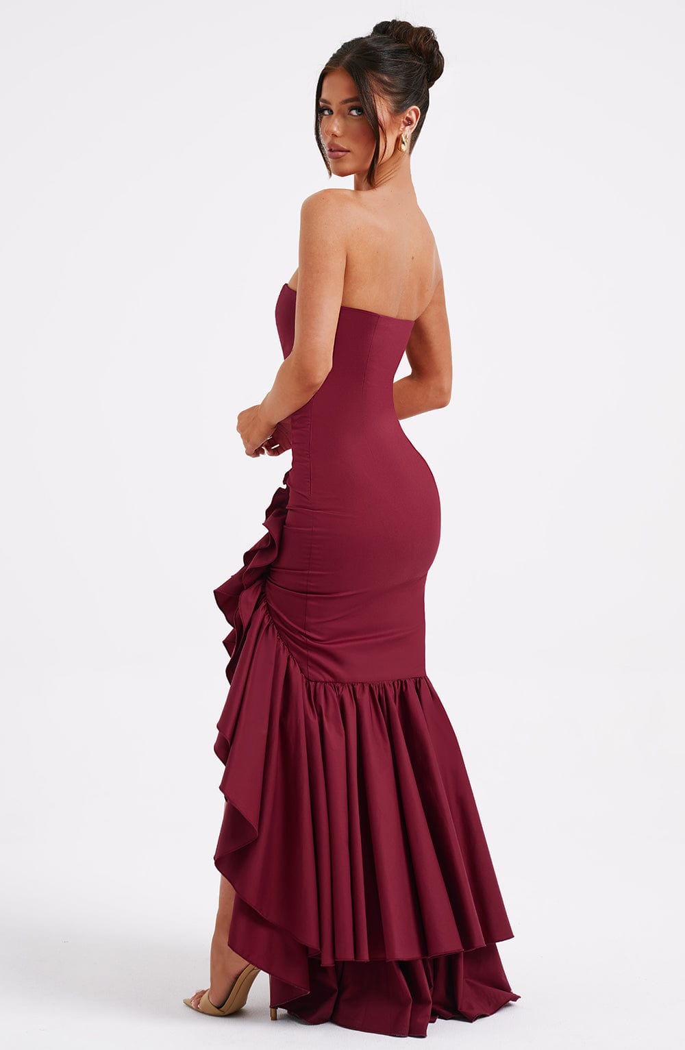 Bordo Angelina Uzun Elbise