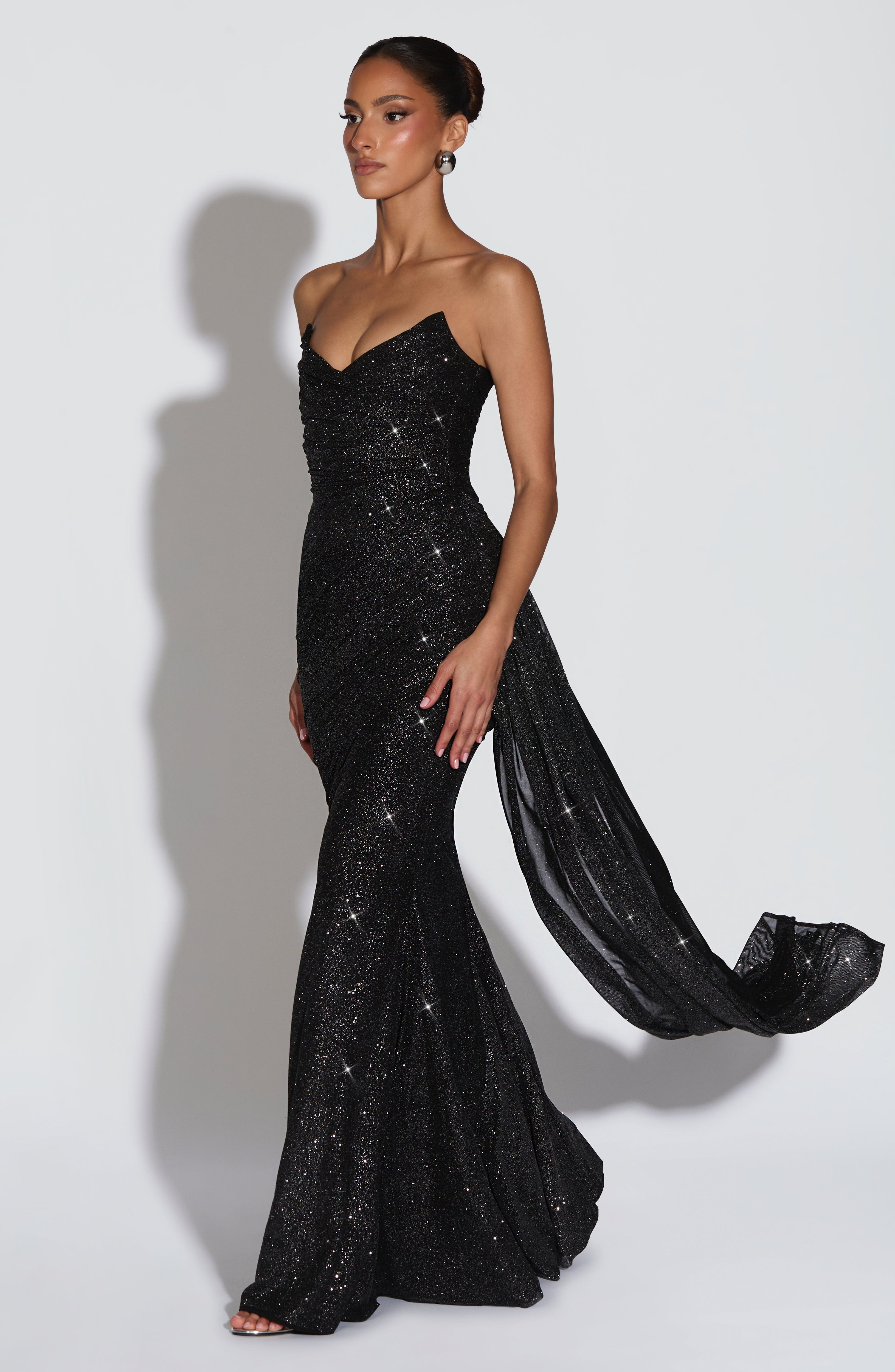 Ashika Maxi Elbise – Işıltılı Siyah