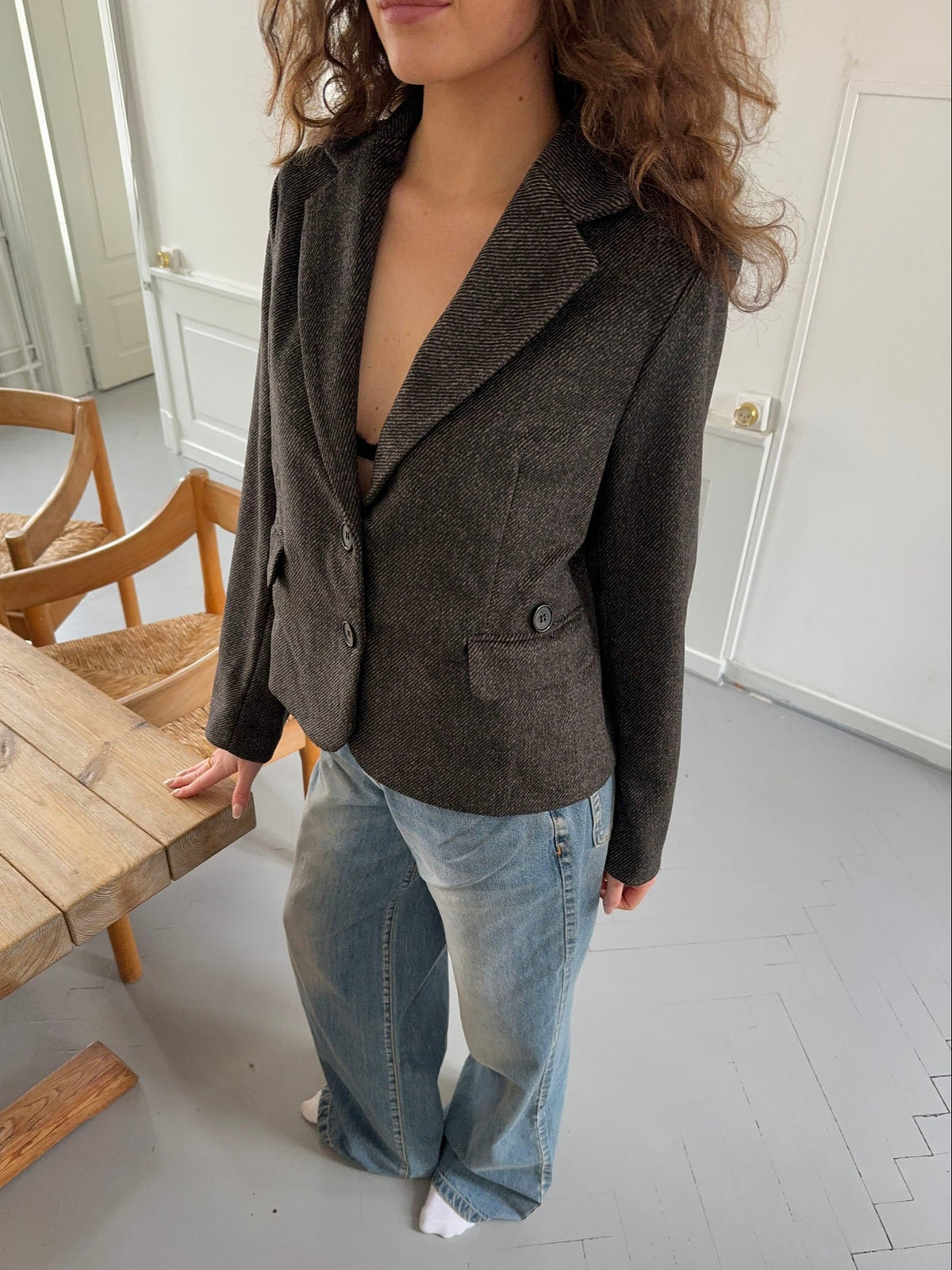Koyu Kahverengi/Siyah Anahita Kısa Blazer Ceket
