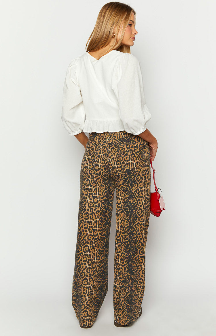 Brunet Leopar Desenli Düz Paça Jean