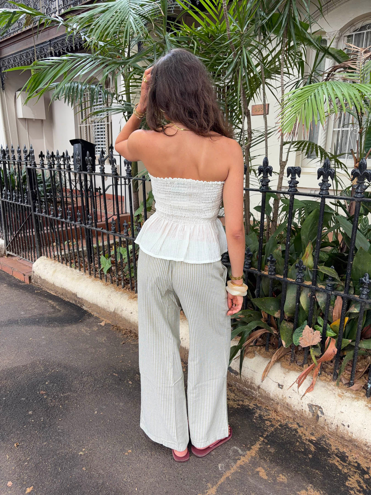 Yeşil/Beyaz Jasmin Çizgili Pantolon