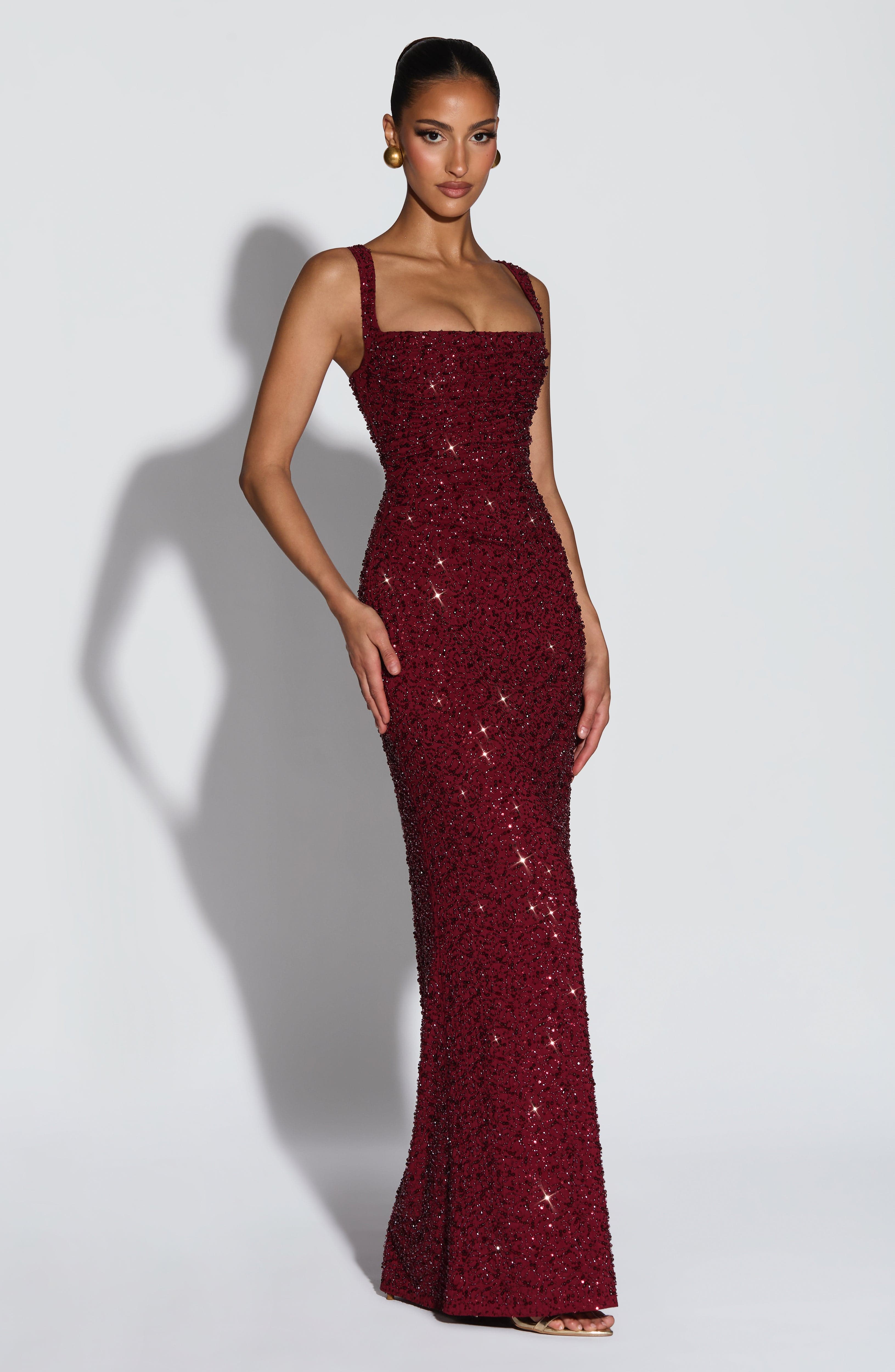Calanthe Bordo Maxi Elbise
