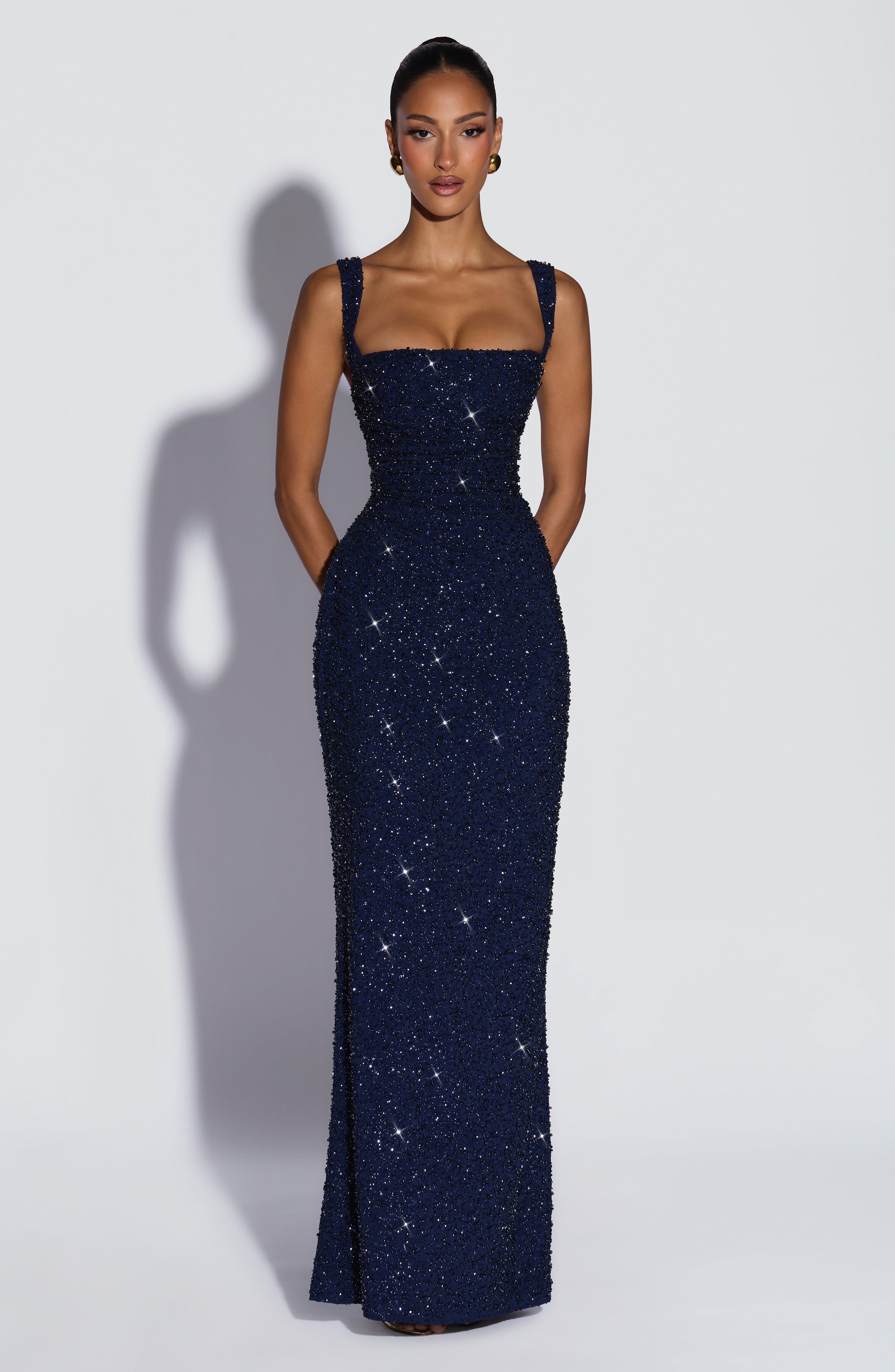 Calanthe Lacivert Maxi Elbise