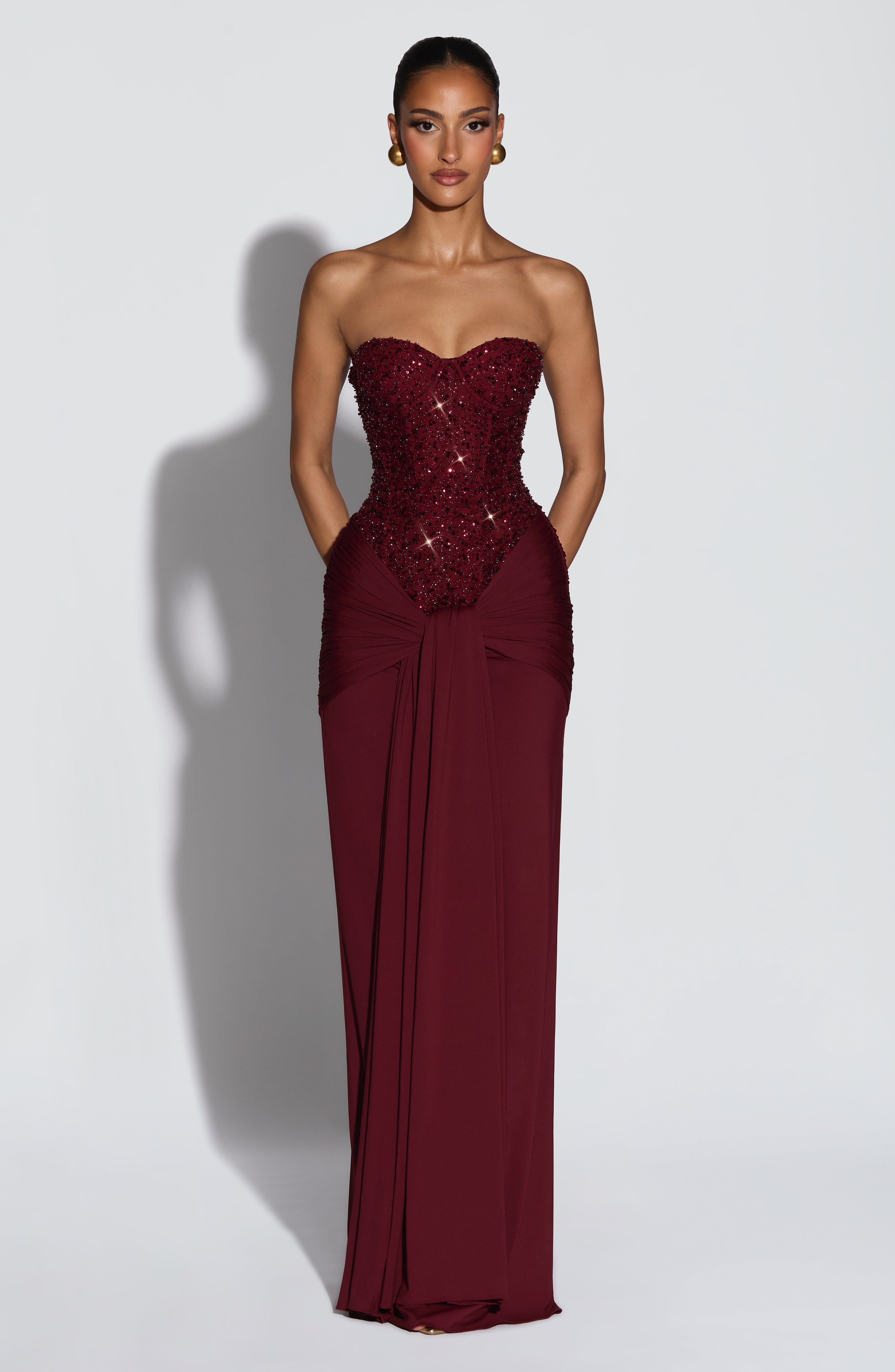 Carina Bordo Maxi Elbise