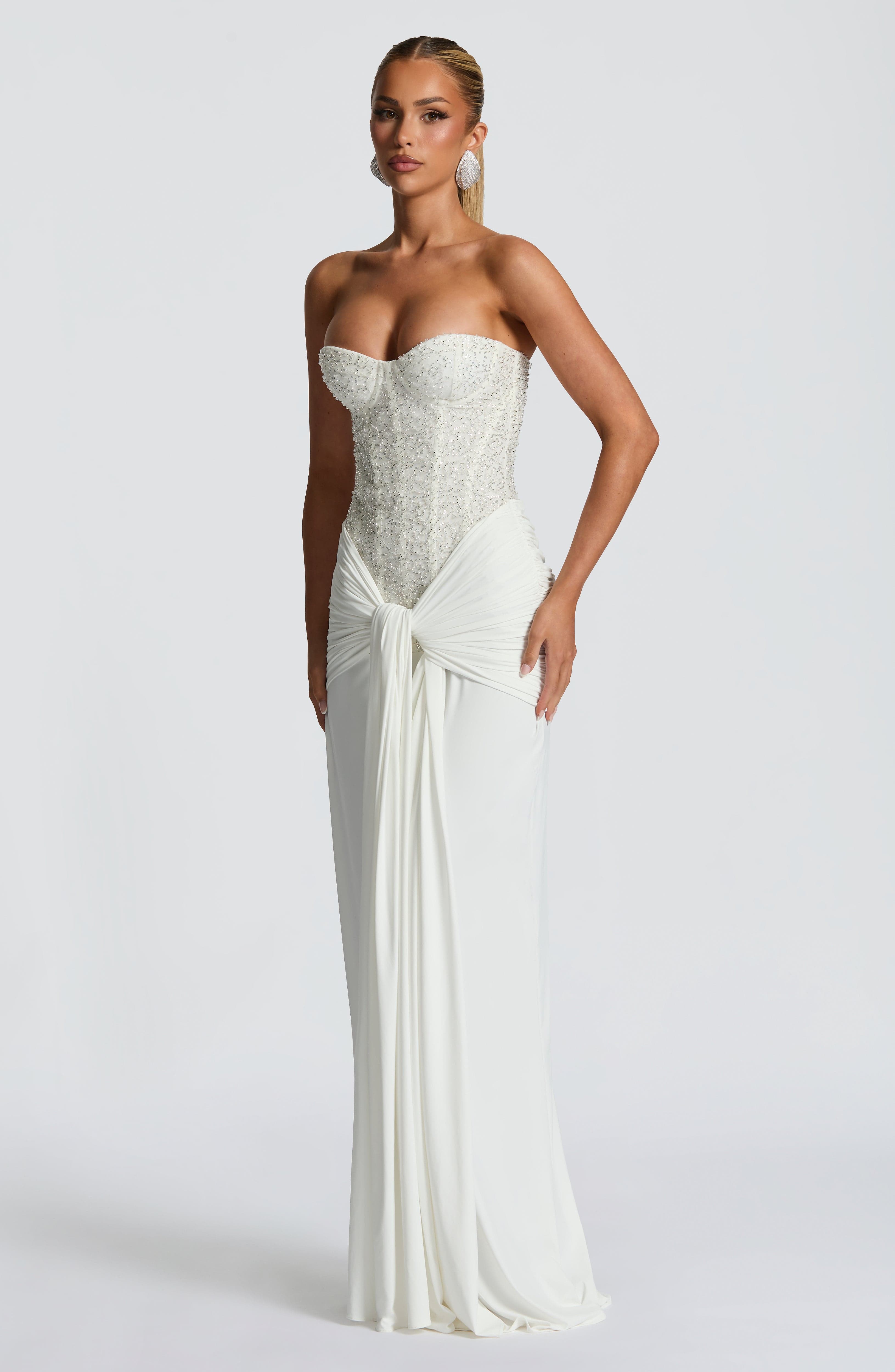 Carina Maxi Ekru Elbise