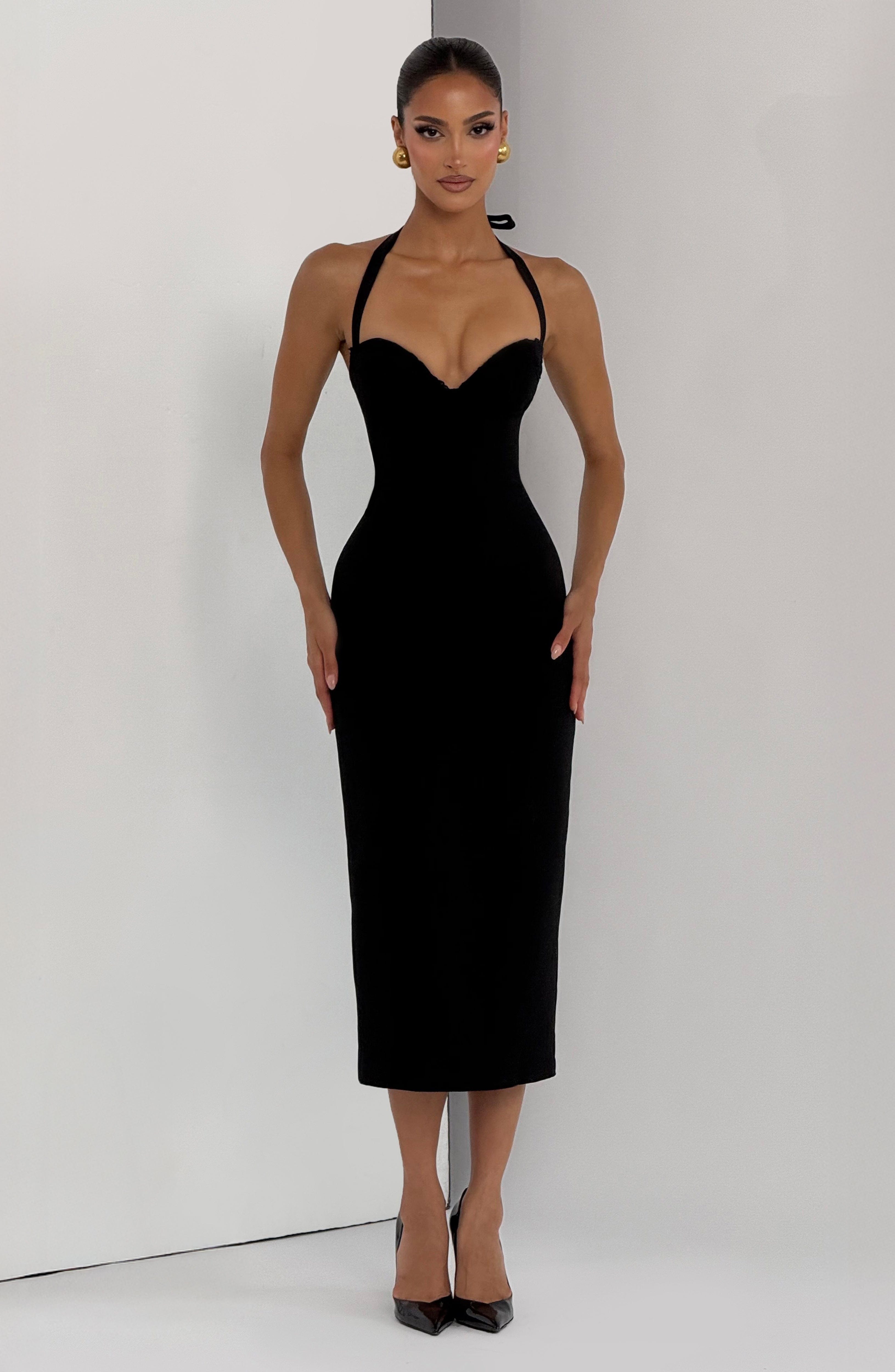 Siyah Cassia Midi Elbise