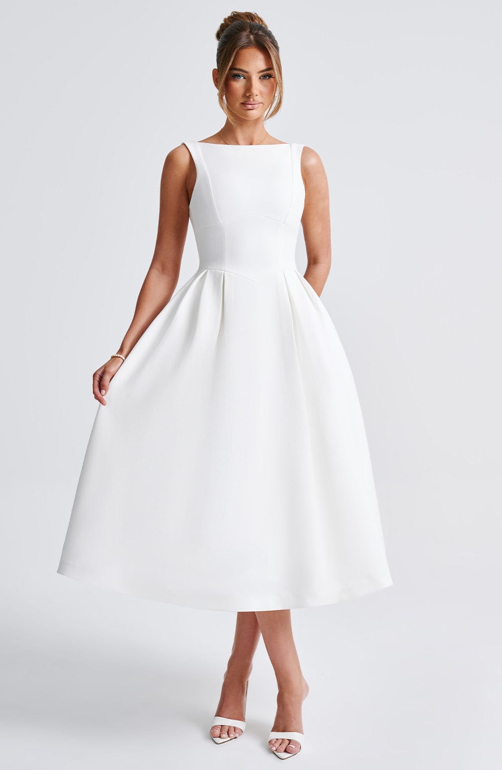Clarabella Midi Krem Elbise