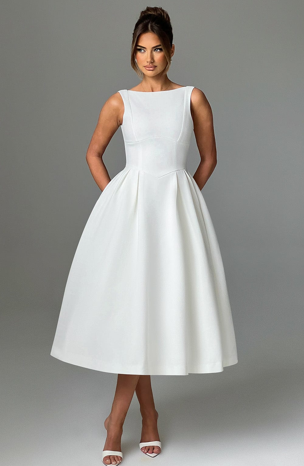 Clarabella Midi Krem Elbise