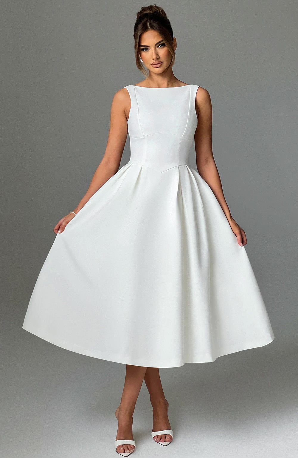 Clarabella Midi Krem Elbise