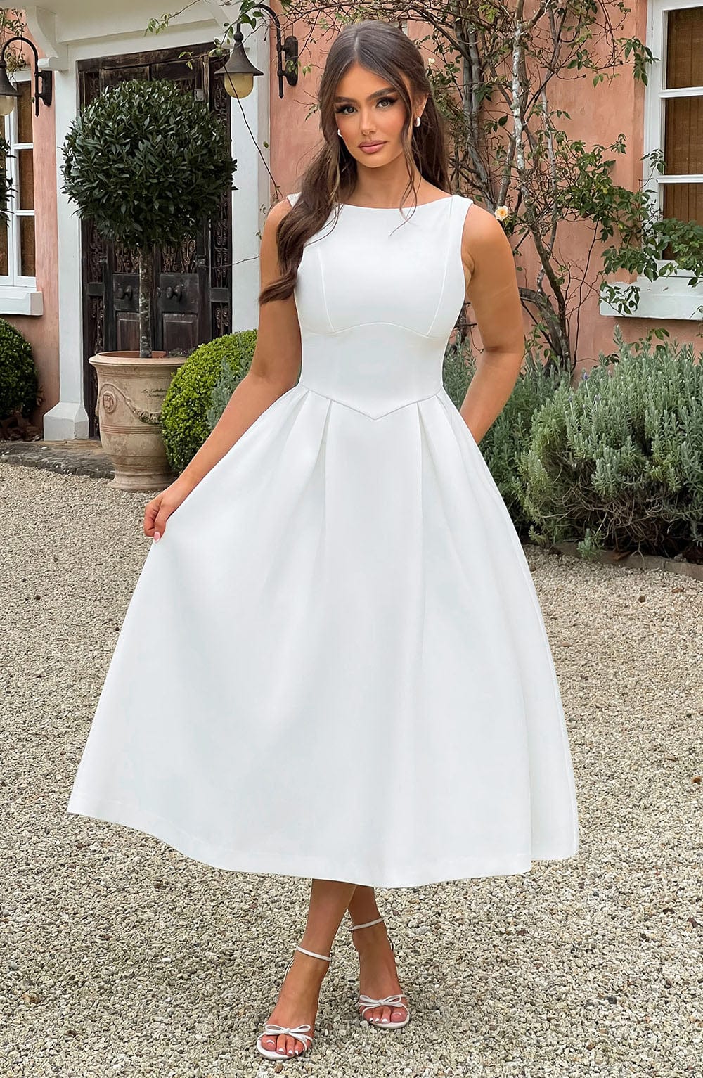 Clarabella Midi Krem Elbise