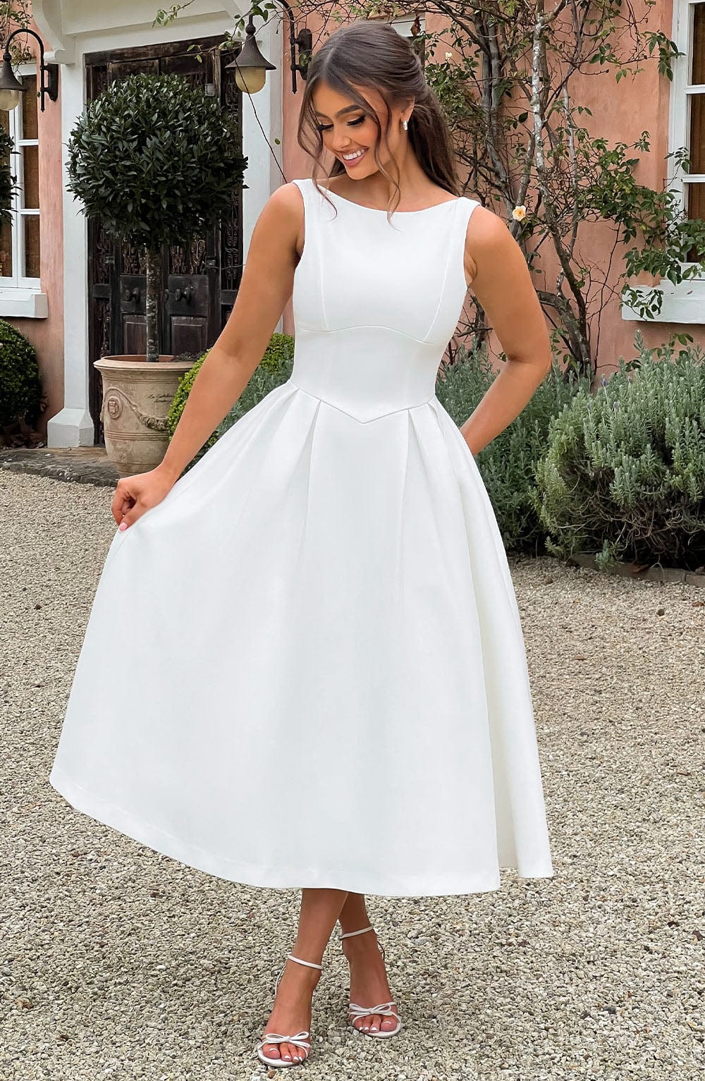 Clarabella Midi Krem Elbise