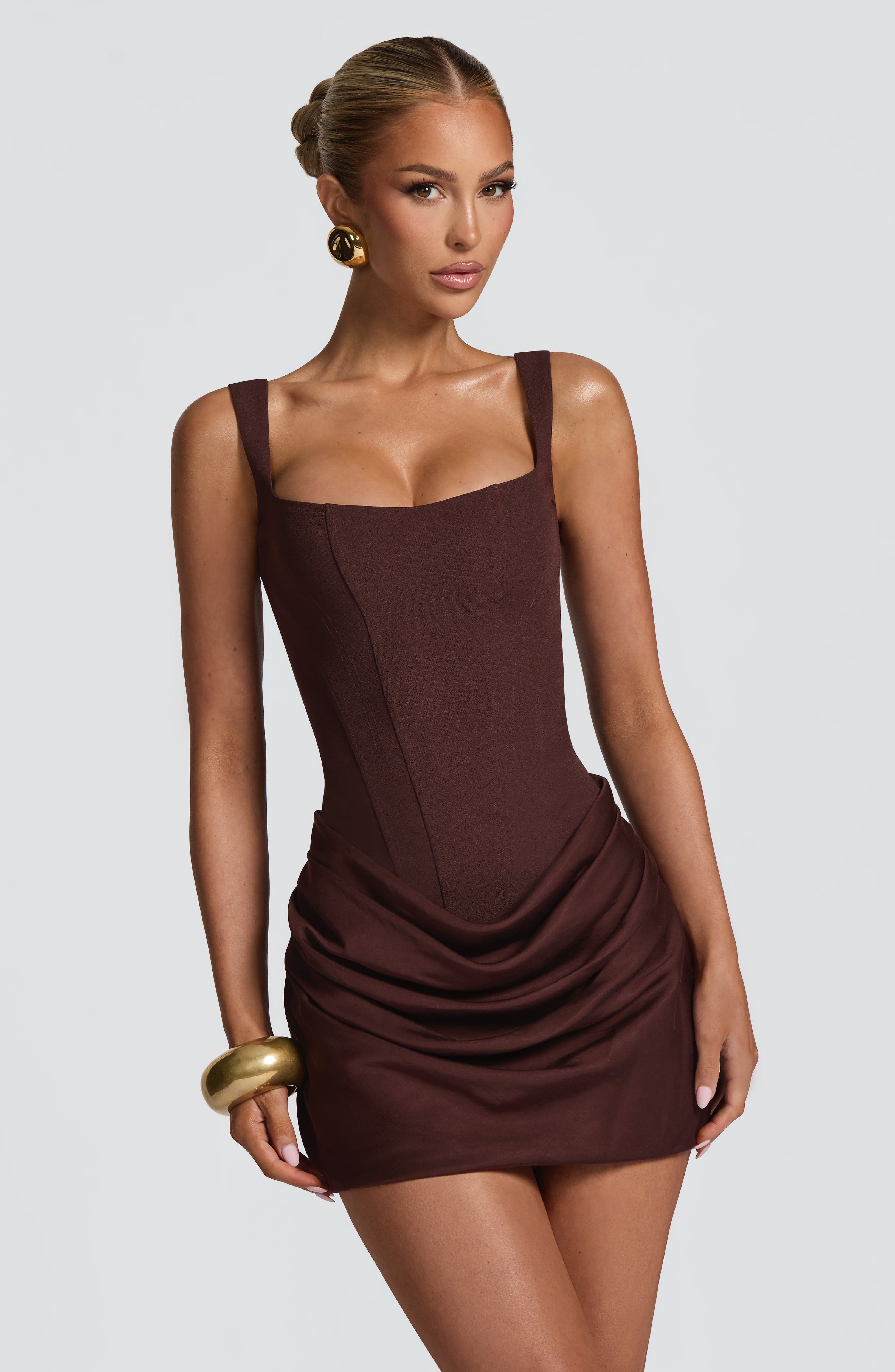 Cornelia Mini Elbise - Kahverengi Erikal Modeli