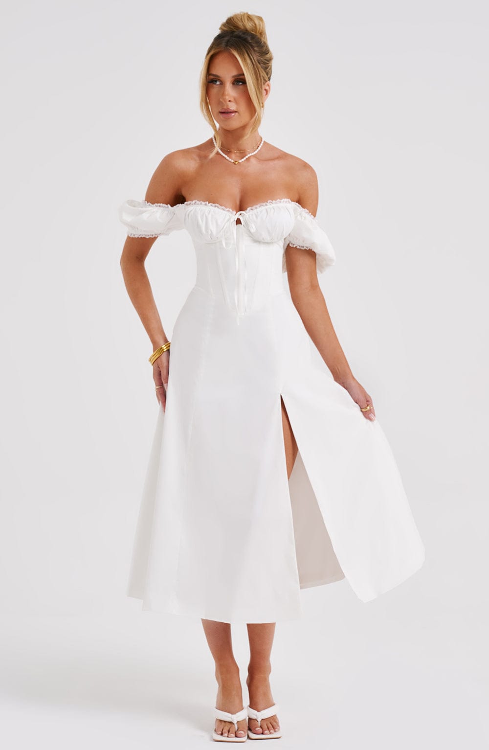Ekru Courtney Midi Elbise