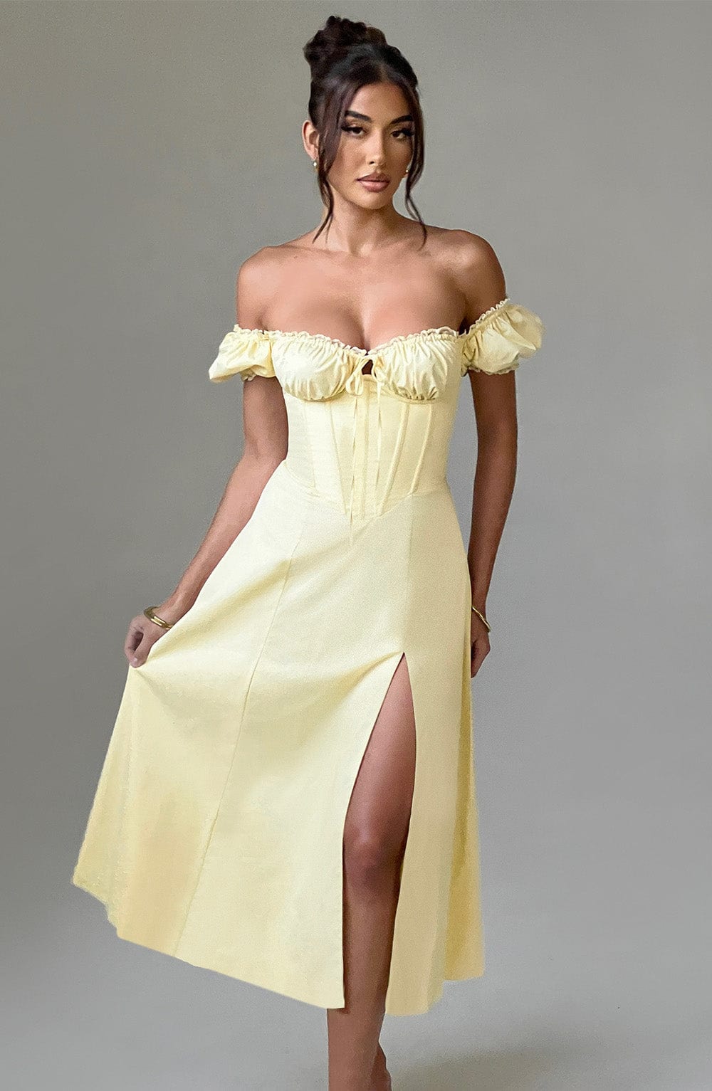 Limon Midi Elbise - Courtney Modeli