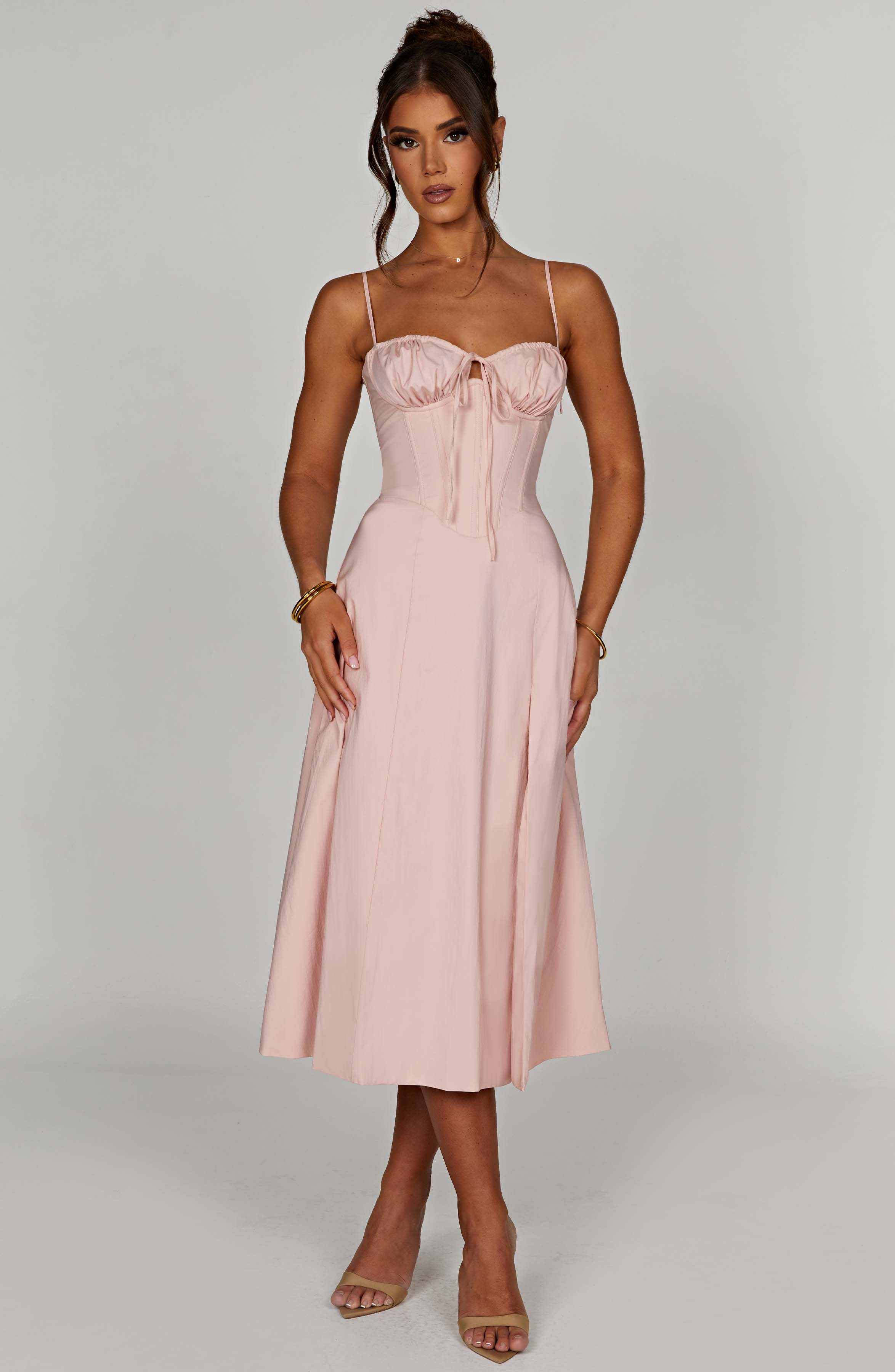 Deanna Pembe Midi Elbise