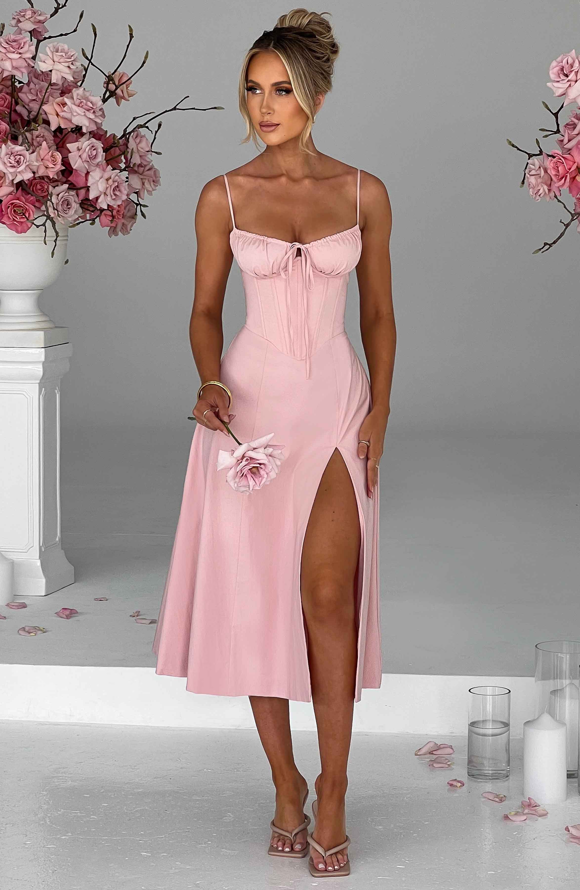 Deanna Pembe Midi Elbise