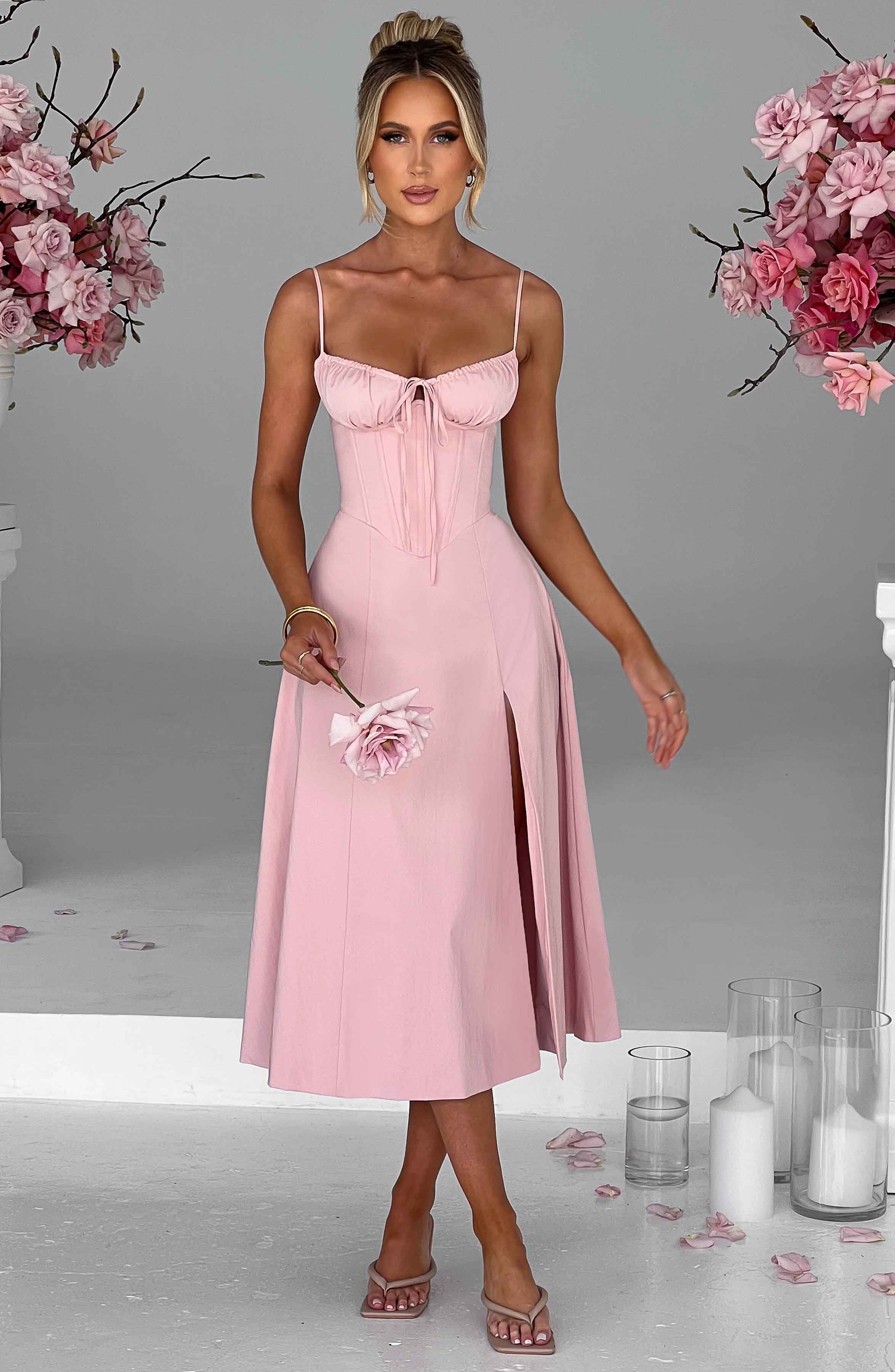 Deanna Pembe Midi Elbise