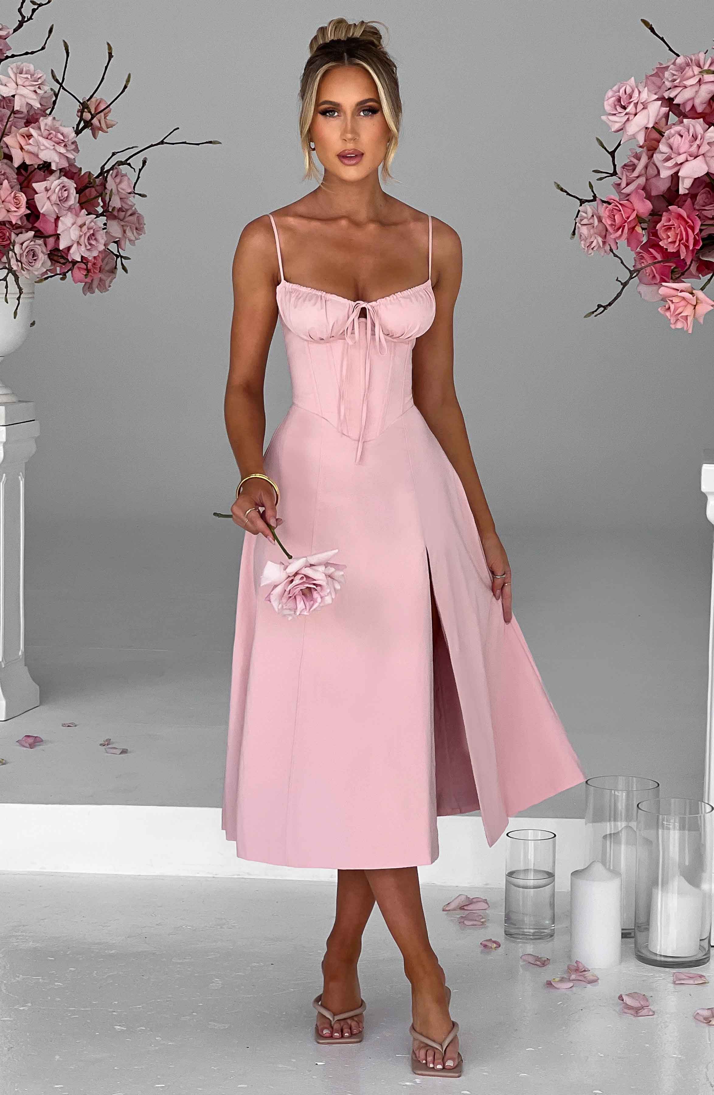Deanna Pembe Midi Elbise