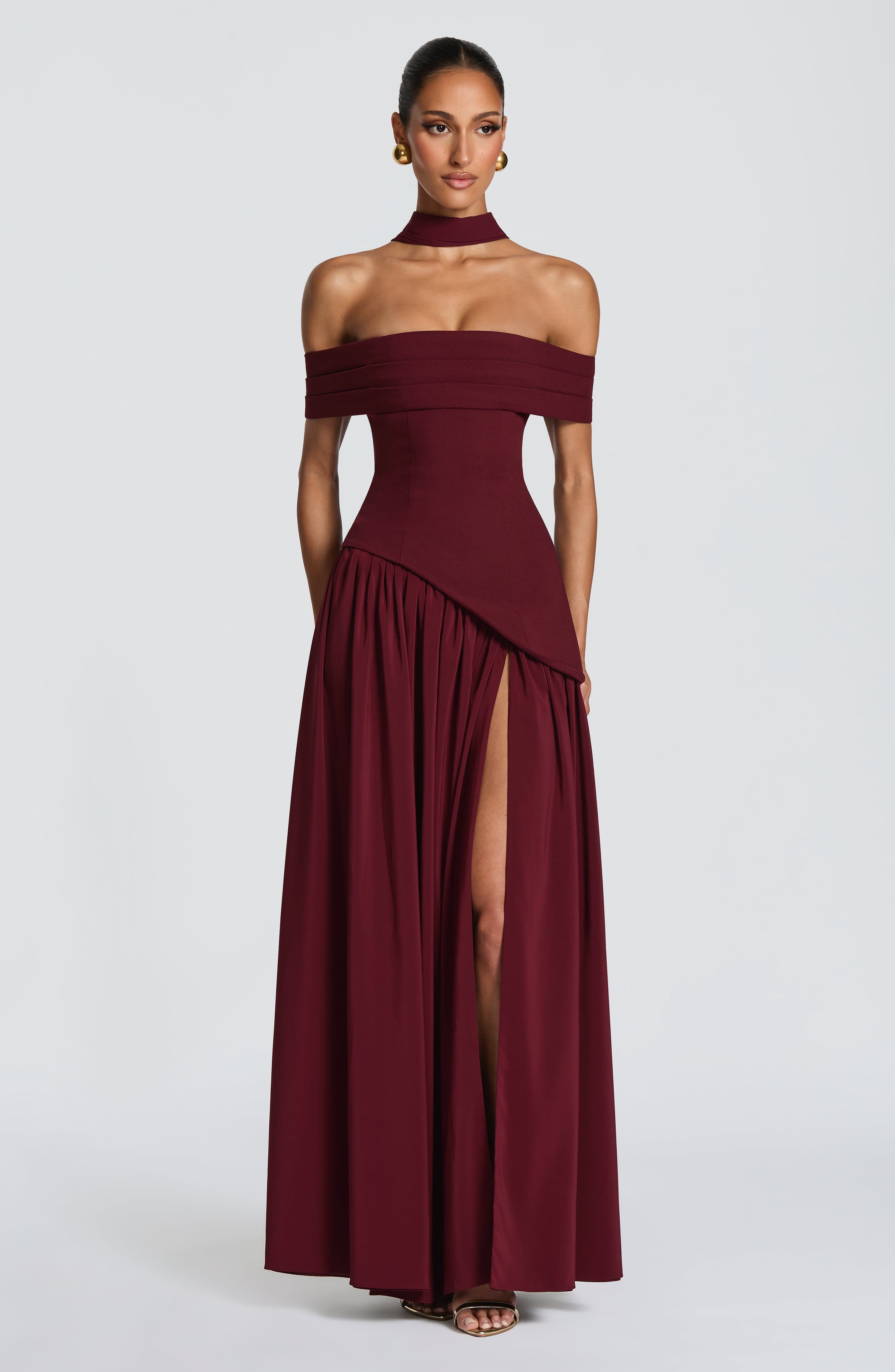 Delilah Maxi Elbise - Parlak Kiraz Rengi