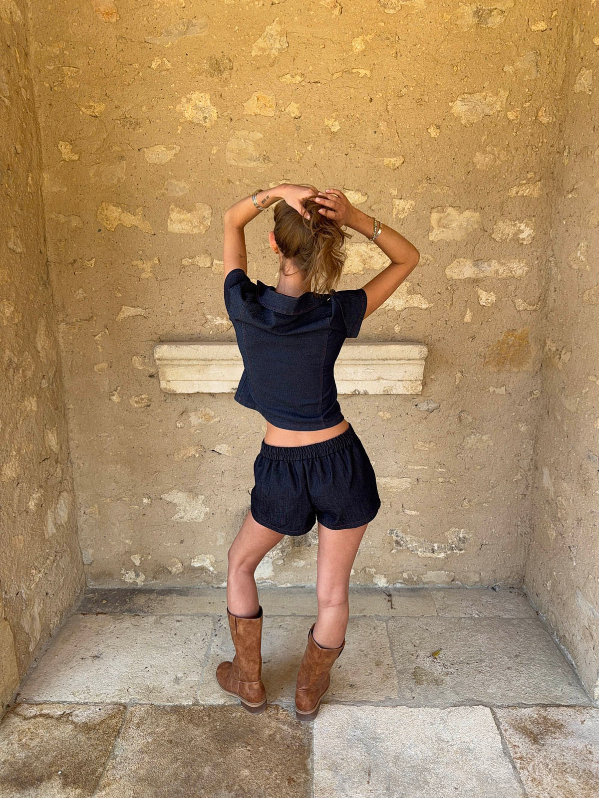 Helina Koyu Denim Şort