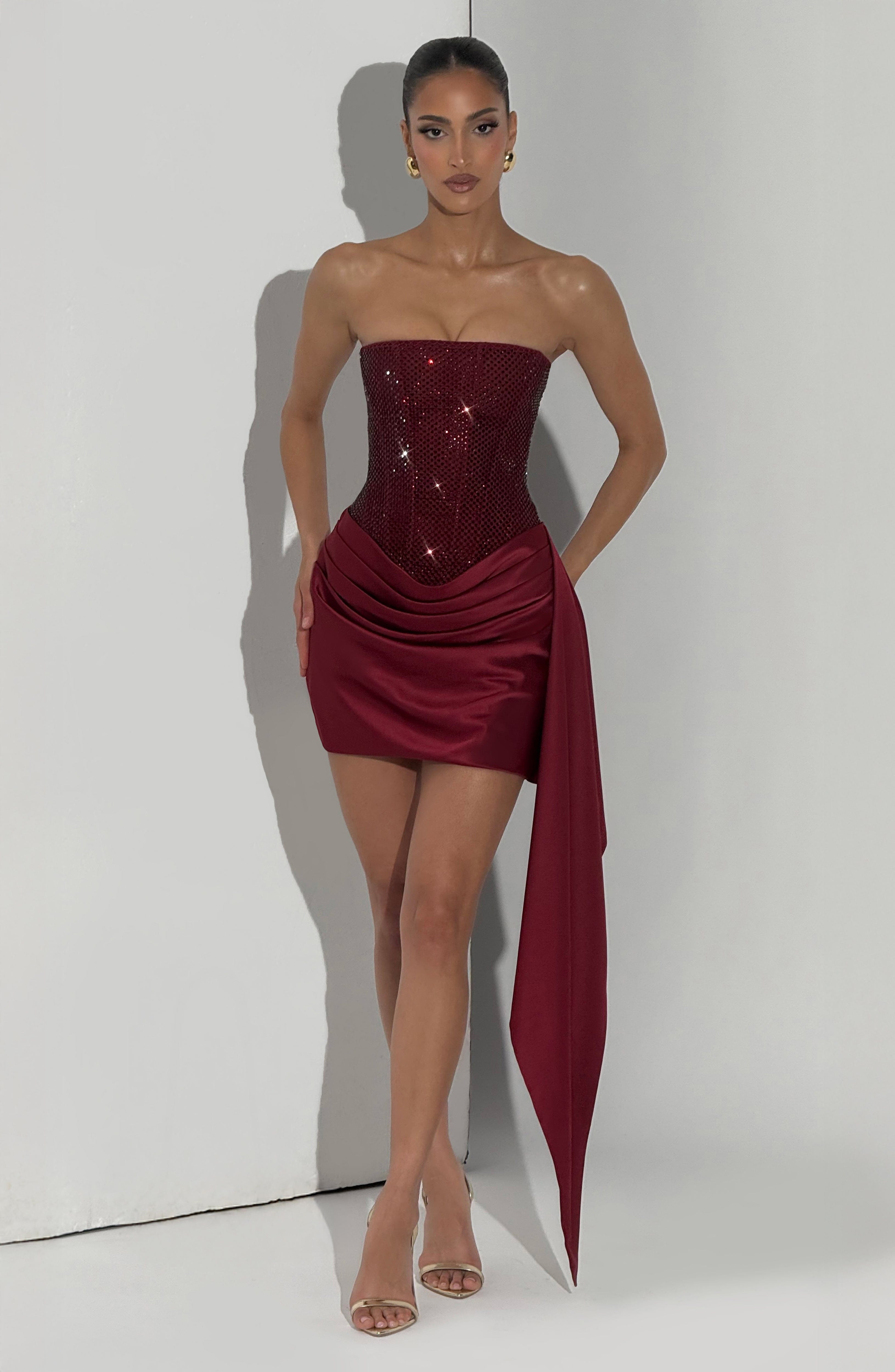 Ebony Bordo Mini Elbise