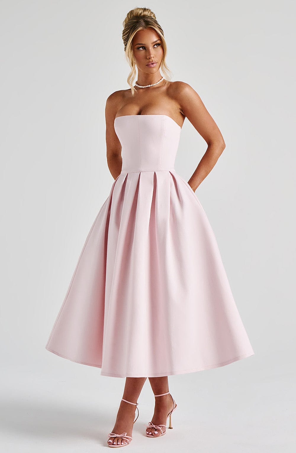 Edith Pembe Midi Elbise